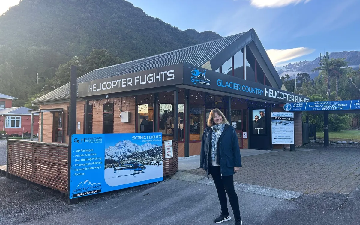 The helicopter flights office in Franz Josef village