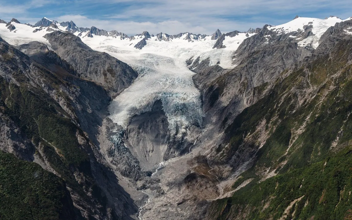 The icefall of Franz Josef Glacier photographed from a helicopter