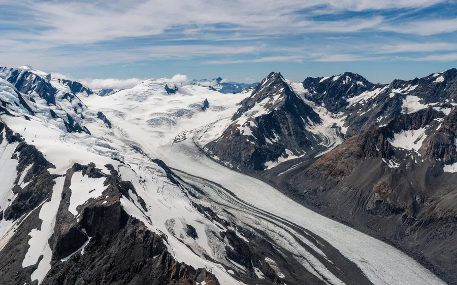The long tongue of the Tasman Glacier from the air